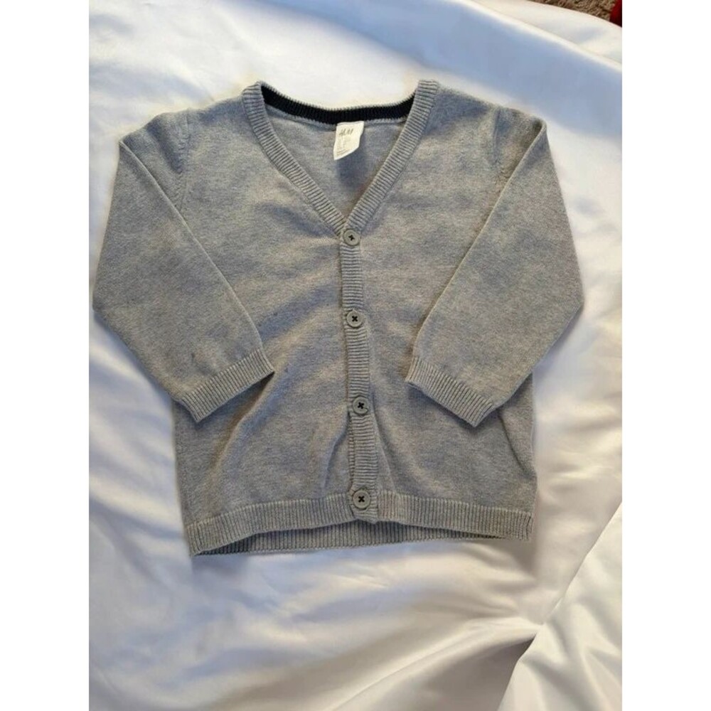 H&M Toddler Boys Fine Knit Gray V-Neck Cardigan Button Down Sweater Size 18-24M